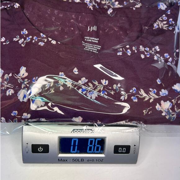 J. Jill Women's 3/4 Sleeve Luxe Supima A-Line Tunic, Deep Wine Floral, size L - Picture 10 of 10